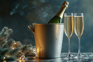 Champagne glasses and bucket with champagne bottle, a Food & Drink Photo by AlyaAnd