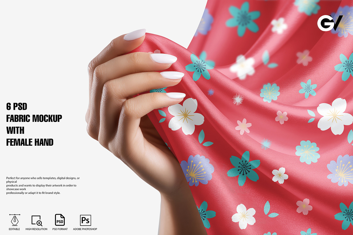 Fabric Mockup with Female Hand, a Household Mockup by GraphicVil (Photo 1 of 9)