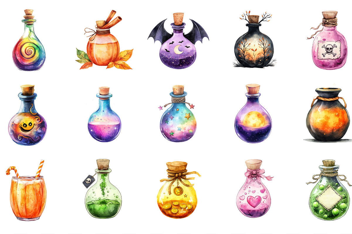 Watercolor Halloween Potion Clipart, an Illustration by Designking (Photo 2 of 4)