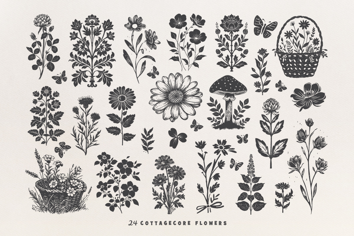 160 Cottagecore Linocut Collection, an Object Graphic by DariSmartArt (Photo 14 of 20)