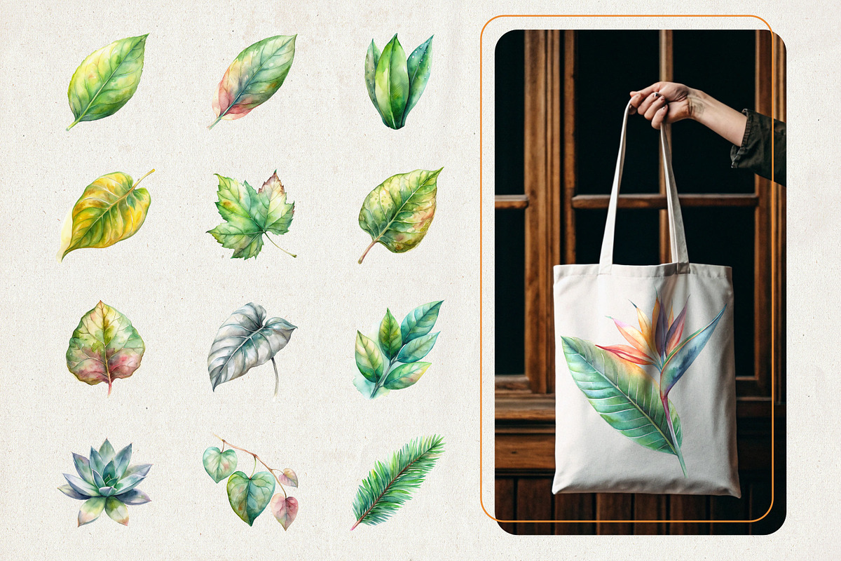 60 Watercolor Leaves Illustrations, a Decorative Illustration by Riswan Ratta (Photo 4 of 5)