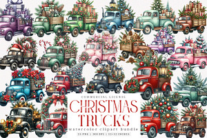 Christmas Trucks Clipart PNG, an Illustration by SinaCreation