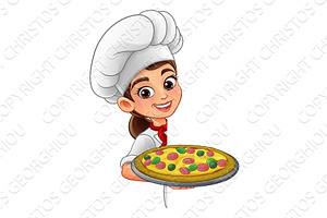 Cartoon Female Chef Peeking With, a Food Illustration by Christos Georghiou