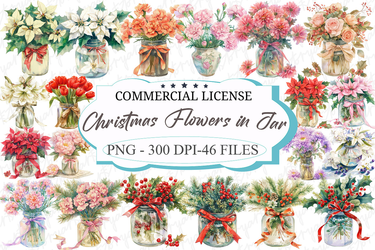 Christmas Flowers in Jar Clipart, an Illustration by designcity5 (Photo 1 of 5)