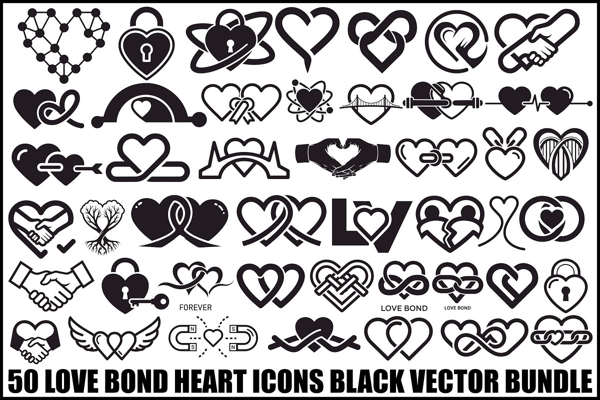 50 Love Bond Heart Icons Vector Bund, an Illustration by Designs_River (Photo 1 of 46)
