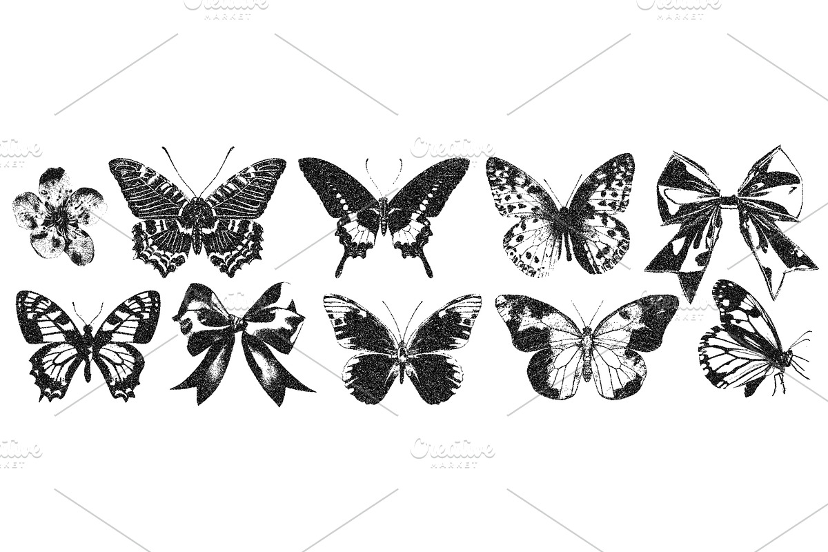 Bow ribbons and butterflies with, an Illustration by Simple Patterns