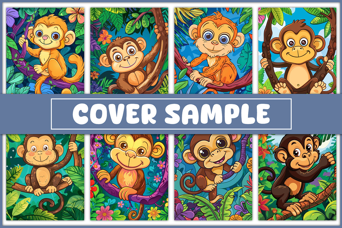 100 Monkey Coloring Pages, an Animal Illustration by BrightMart