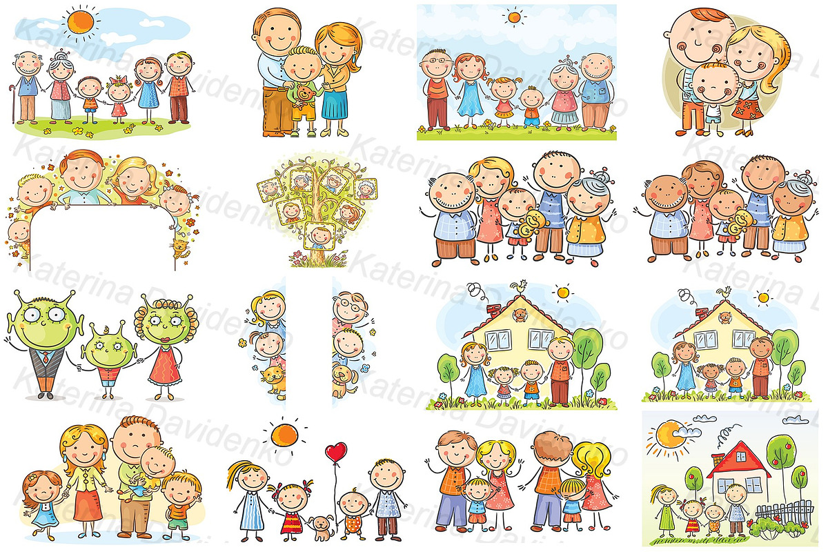 Happy cartoon families bundle, an Illustration by Bubert Art (Photo 2 of 5)