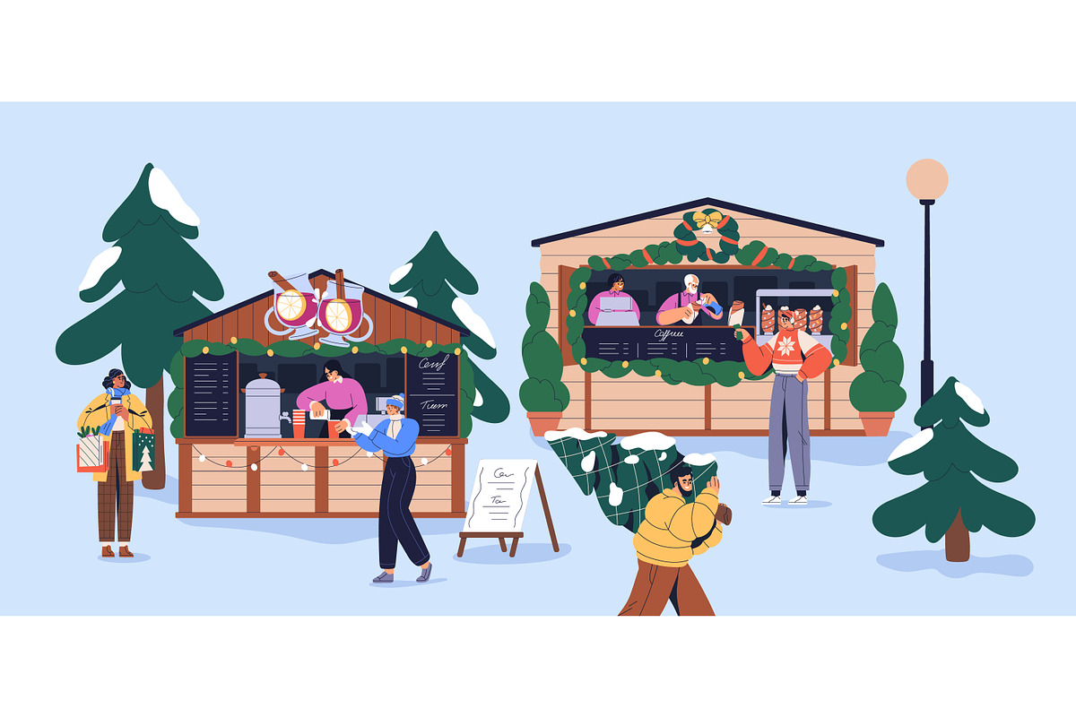 People at Christmas market, fair set, a Seasonal Illustration by Good Studio (Photo 3 of 8)