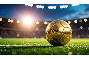 A gleaming golden soccer ball on a, a Sports & Recreation Photo by Igor Tichonow