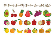 20 Fruits Healthy Food in Line Art, a Food Illustration by jongcreative (Thumbnail 1 of 5)
