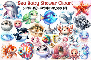 Watercolor Under The Sea Baby Shower, an Illustration by Sublimation Artist