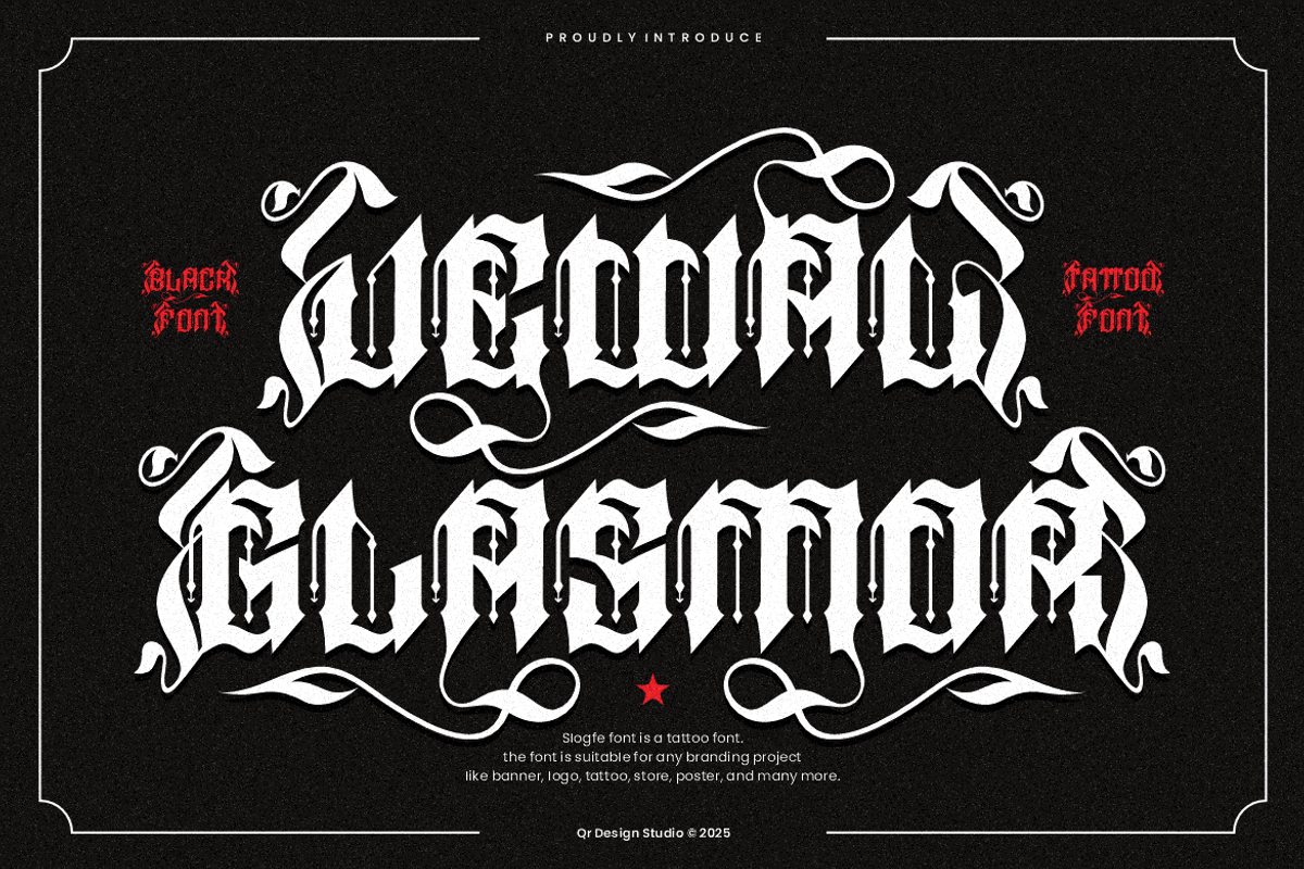 Jewal Glasmor - Tattoo Font, a Blackletter Font by QR Design Studio (Photo 2 of 14)