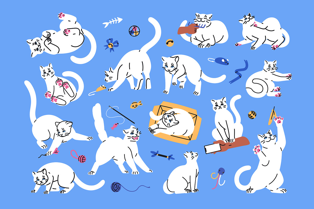 Cute cats set + cards + patterns, an Animal Illustration by PaperTrident (Photo 1 of 6)