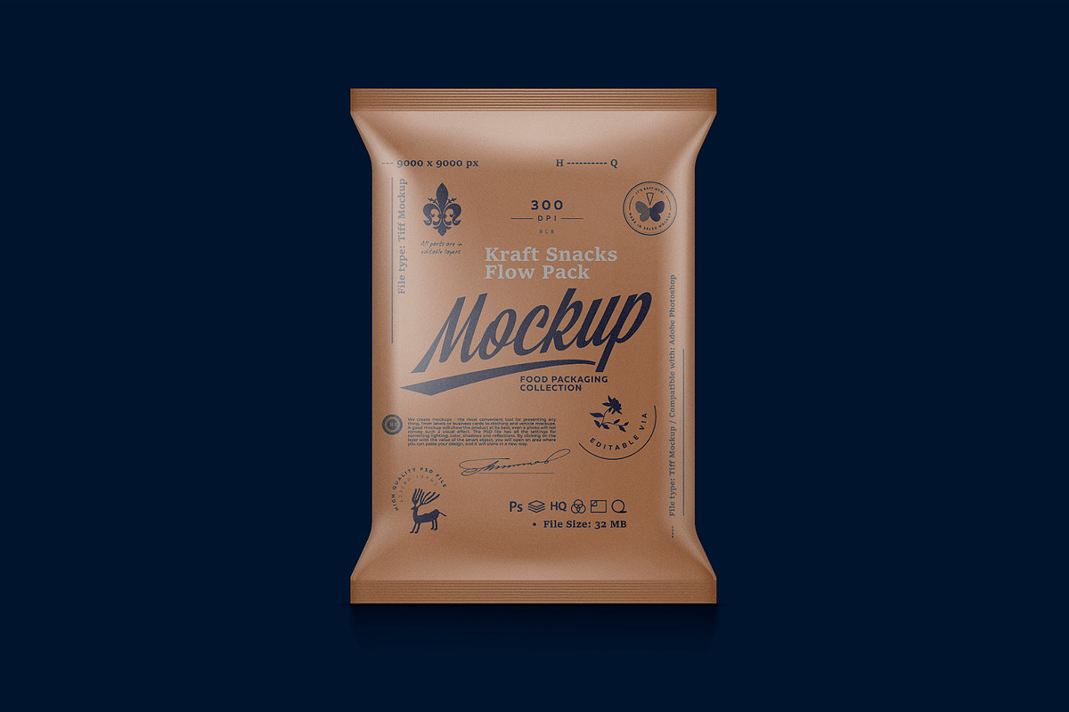 Kraft Snacks Flow Pack Mockup, a Packaging Mockup by Reformer Mockup (Photo 2 of 5)