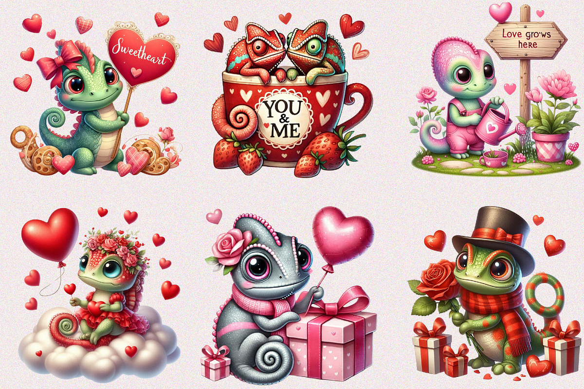 Valentine Cute Chameleon Clipart, a Seasonal Illustration by Craft Nest (Photo 2 of 5)