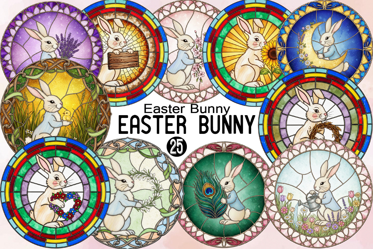 Easter Bunny Stained Glass Clipart, an Illustration by SVGArt (Photo 1 of 9)