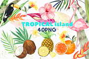 Tropical island. watercolor clipart., a Decorative Illustration by LABFcreations (Thumbnail 6 of 7)