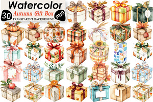 Watercolor Autumn Gift Box Clipart, an Illustration by Black Bird Studio