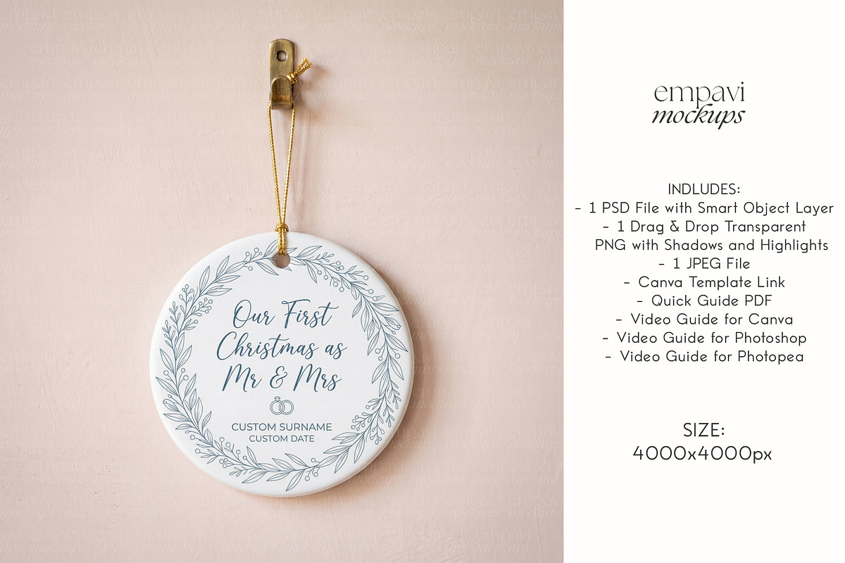 Round Ceramic Ornament Mockup, a Household Mockup by EmpaviMockups (Photo 4 of 6)