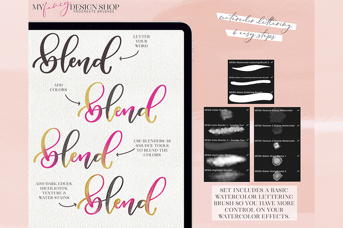Procreate Watercolor Brush Set, a Brush Add-On by My Fancy Design Shop (Photo 4 of 13)