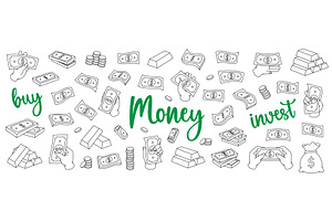 Dollar bills outline set. Flying, a Finance Illustration by GraphiShop