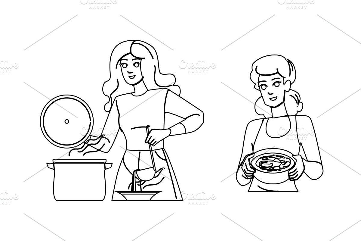 bowl homemade soup vector, a Person Illustration by pikepicture
