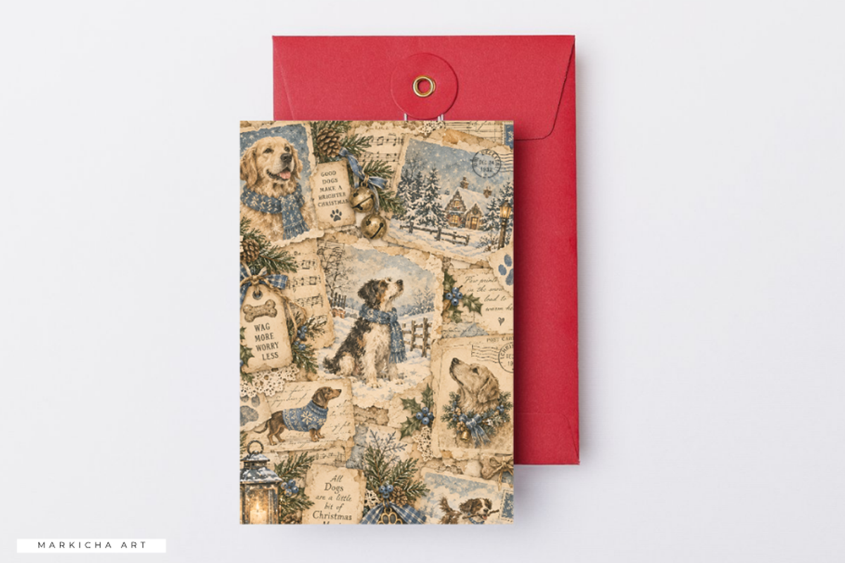 Dogs Christmas Junk Journal Pages, a Background Graphic by Markicha Art (Photo 5 of 5)
