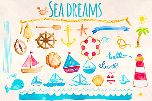 Seaside Ocean Nautical Watercolor