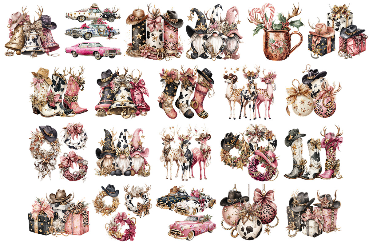 Watercolor Western Christmas Clipart, a Seasonal Illustration by InkyQueenArt (Photo 4 of 5)