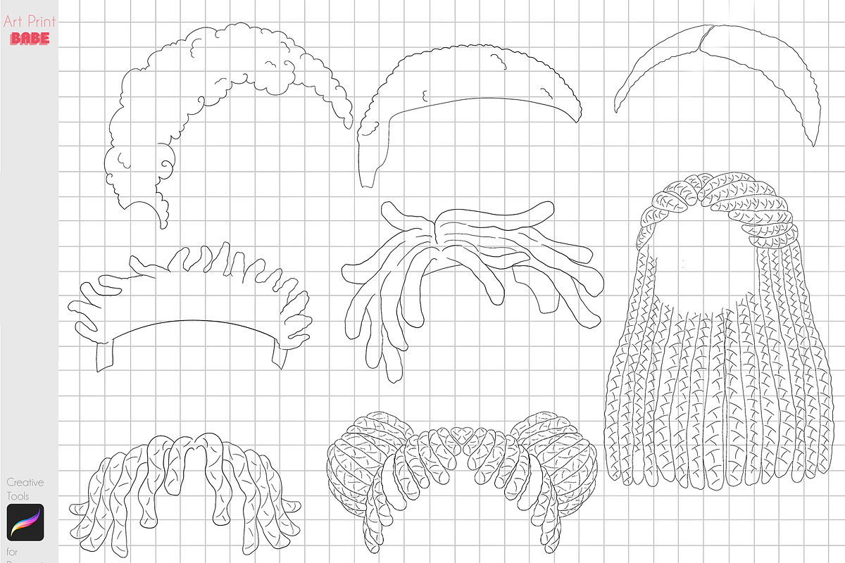 Procreate Chibi Afro Curly Hairs, a Brush Add-On by ArtPrintBabe (Photo 2 of 3)