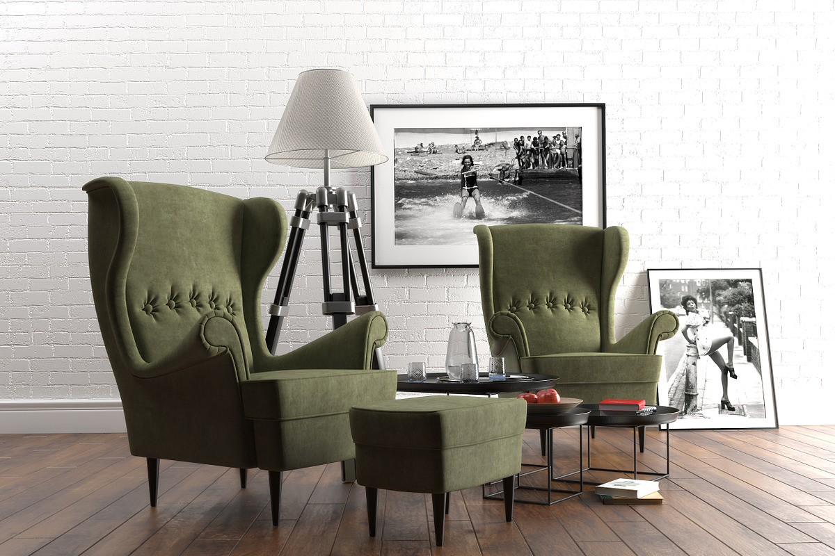 Strandmon wing chairs furniture set, a Furniture 3D Model by inDahouze (Photo 1 of 8)