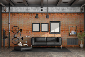Living room in a loft containing living room, furniture, and sofa, an Architecture Photo by Archideaphoto