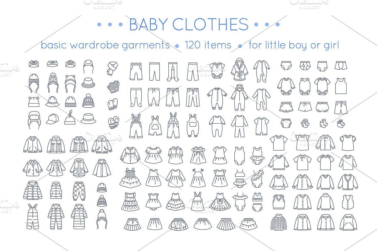 Baby Clothes Garment Thin Line Icons, an Outline Icon by Vectorikart (Photo 1 of 6)