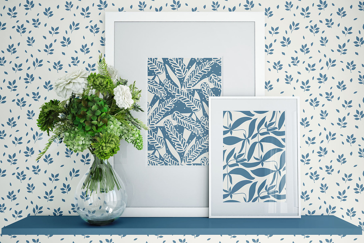 Blue and beige floral patterns, a Pattern Graphic by pineart (Photo 4 of 7)