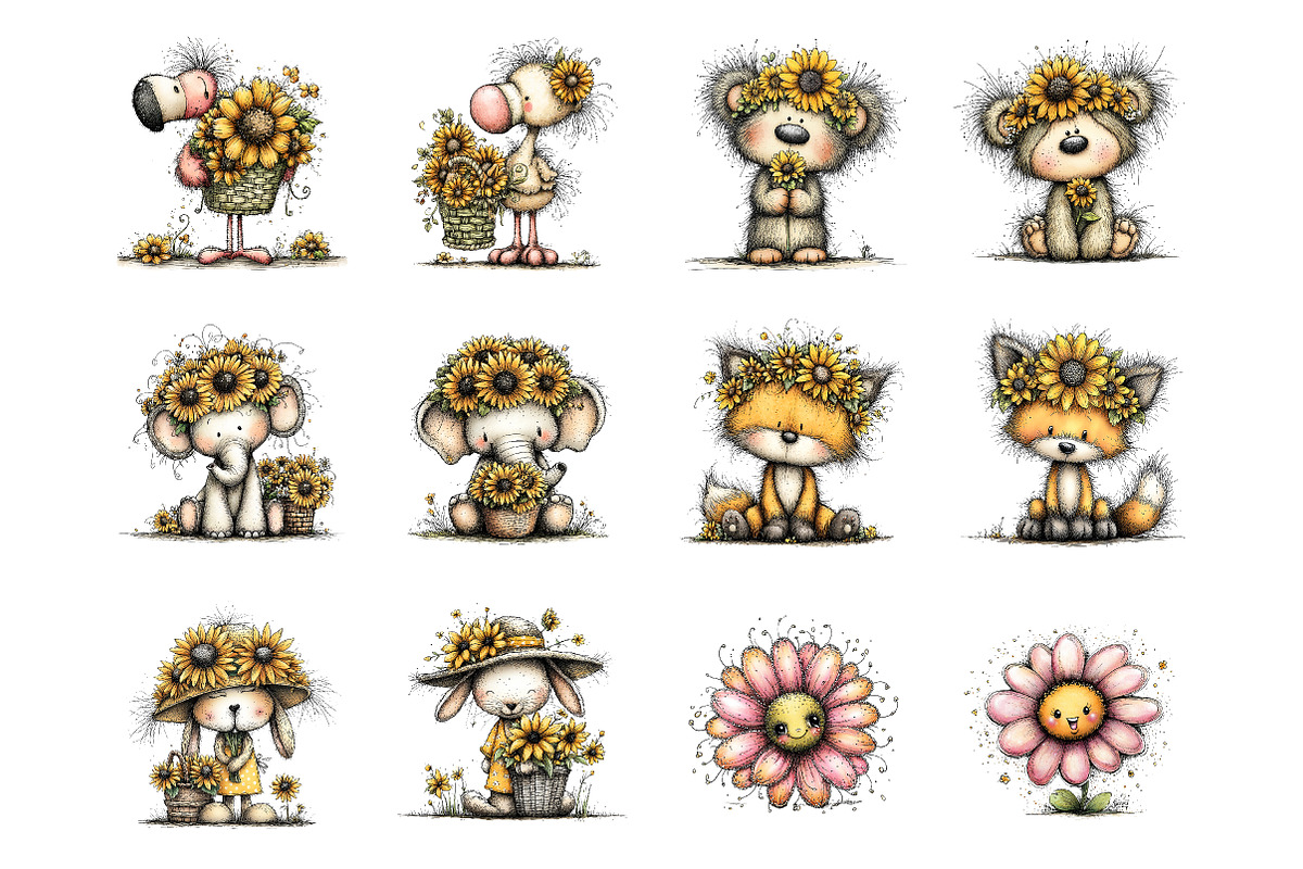 Whimsical safari sunflower clipart, an Illustration by SinaCreation (Photo 2 of 11)
