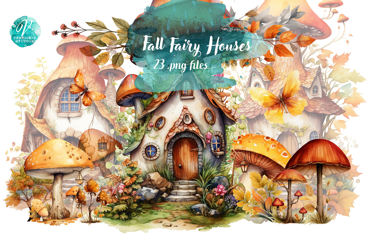 Watercolor Fall Fairy Houses, a Seasonal Illustration by Verdigris Studios (Photo 1 of 4)