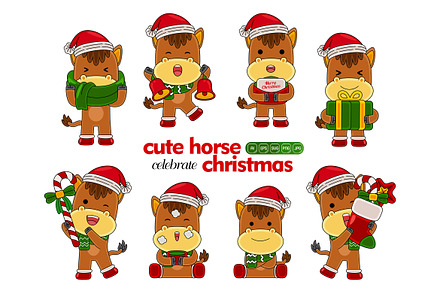 cute horse celebrate christmas