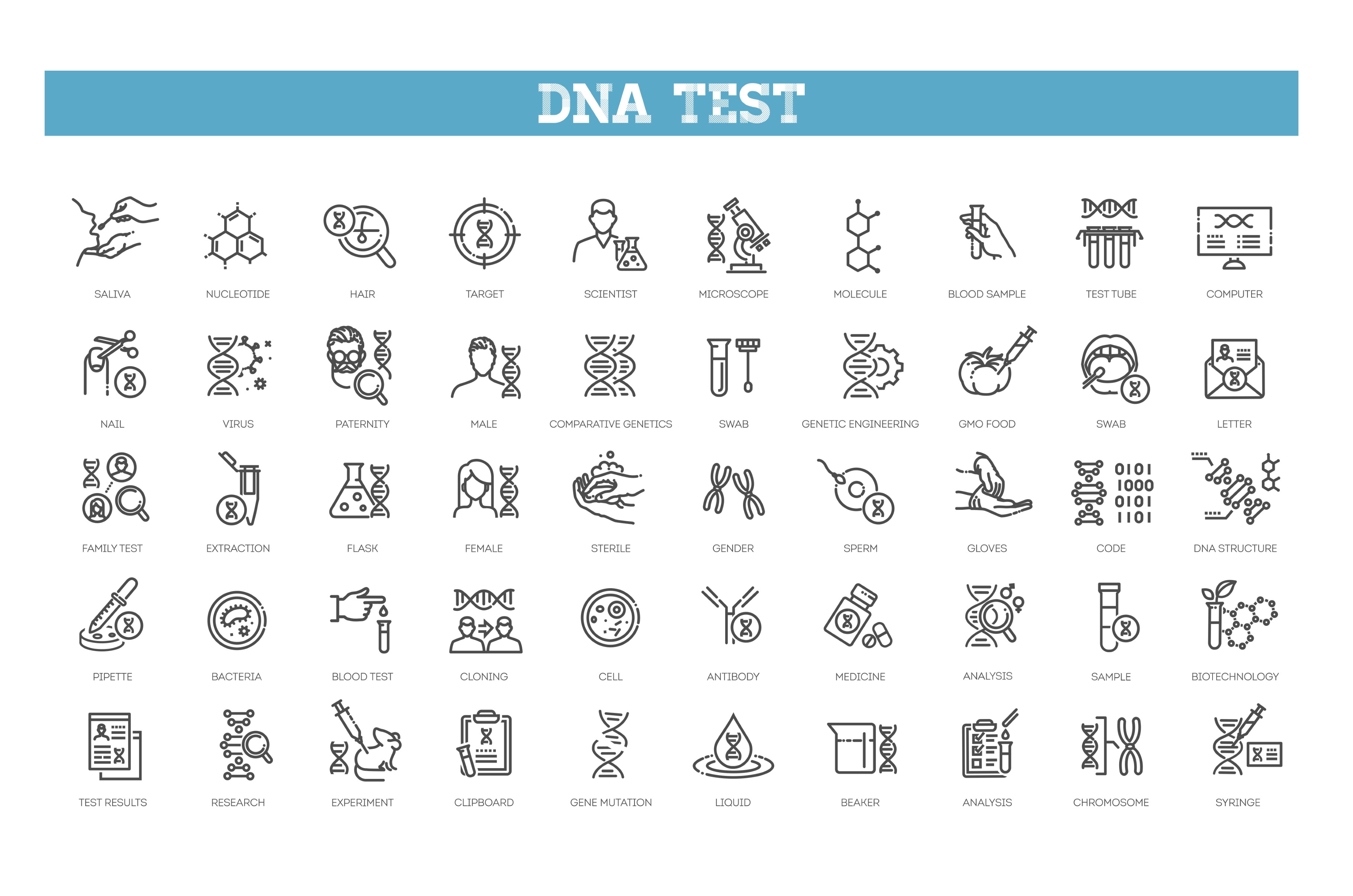 Set Of Dna Test Icons by Tettygreen  Creative Market