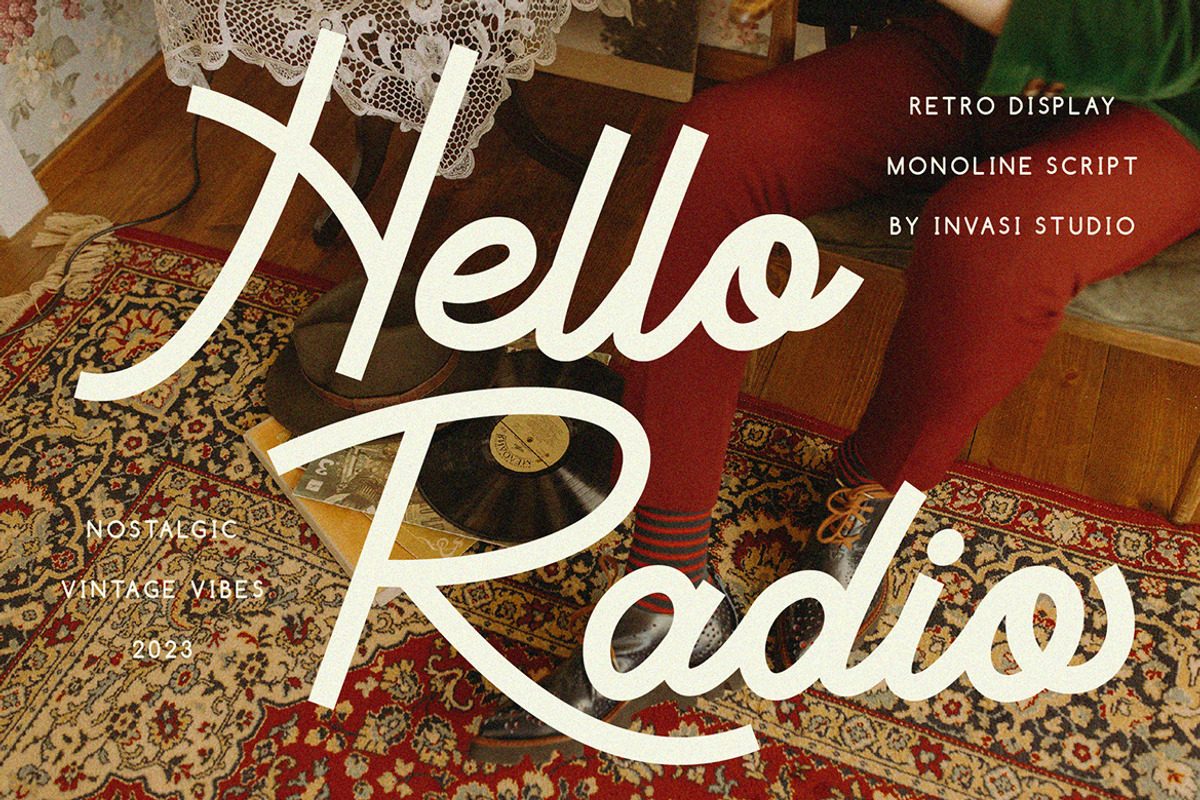Hello Radio - Vintage Monoline Scrip, a Script Font by Invasi Studio (Photo 1 of 10)