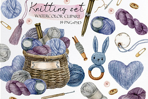 Watercolor Knitting, Crochet Clipart