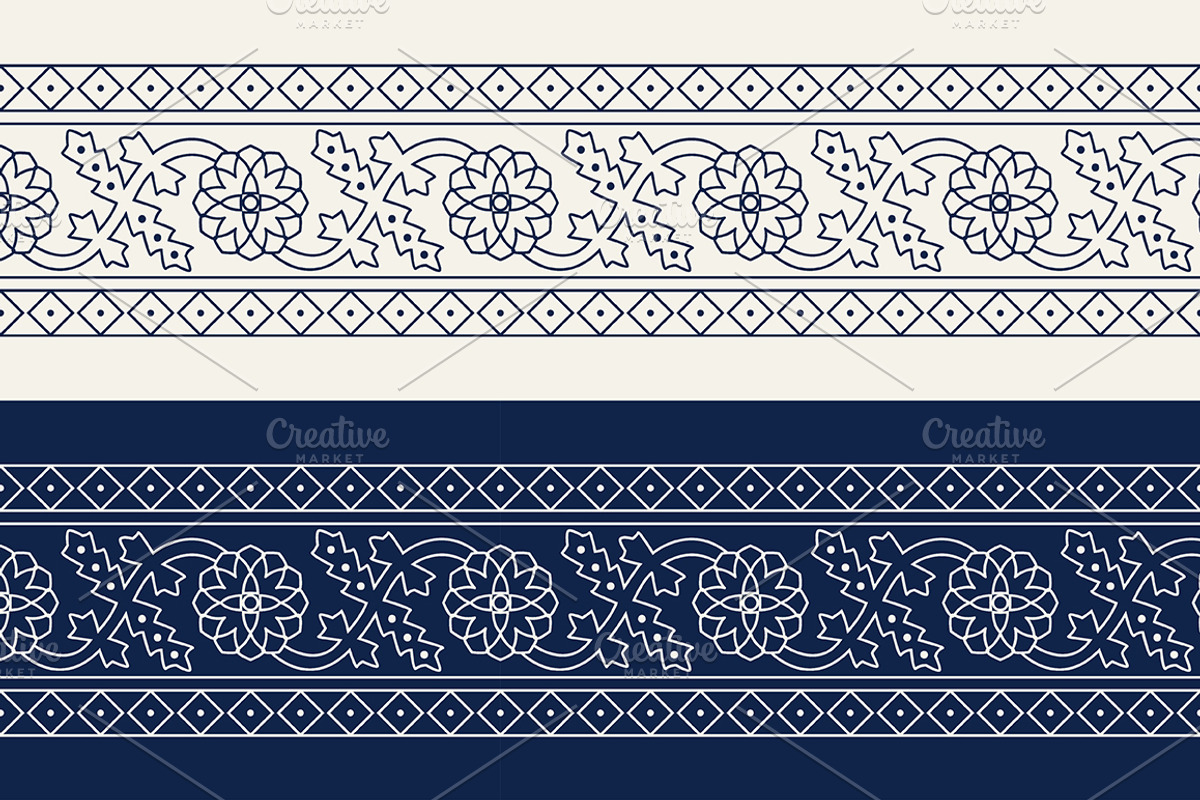 Blue Indian Block Print: Border, a Pattern Graphic by StabuLaRasa illustration (Photo 6 of 16)
