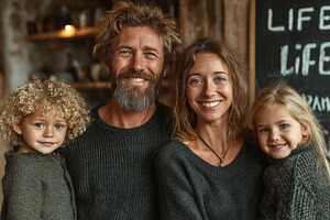 Happy family enjoying time together in a cozy and warm home setting, a Photo by AS photostudio