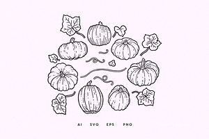 Pumpkin Patch Vector Pattern Set