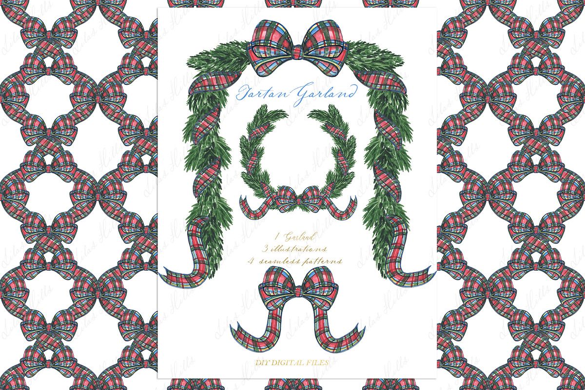 Christmas Tartan Clipart Wreath, a Decorative Illustration by LABFcreations (Photo 1 of 5)