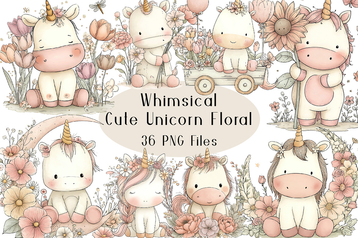 Cute Unicorn Floral Clipart, an Animal Illustration by Creative Art (Photo 1 of 7)