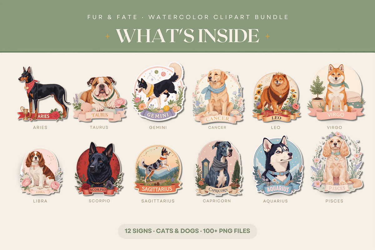 Fur & Fate Zodiac Pet Clipart 100+, an Object Graphic by Jakayla Digital Co (Photo 6 of 21)