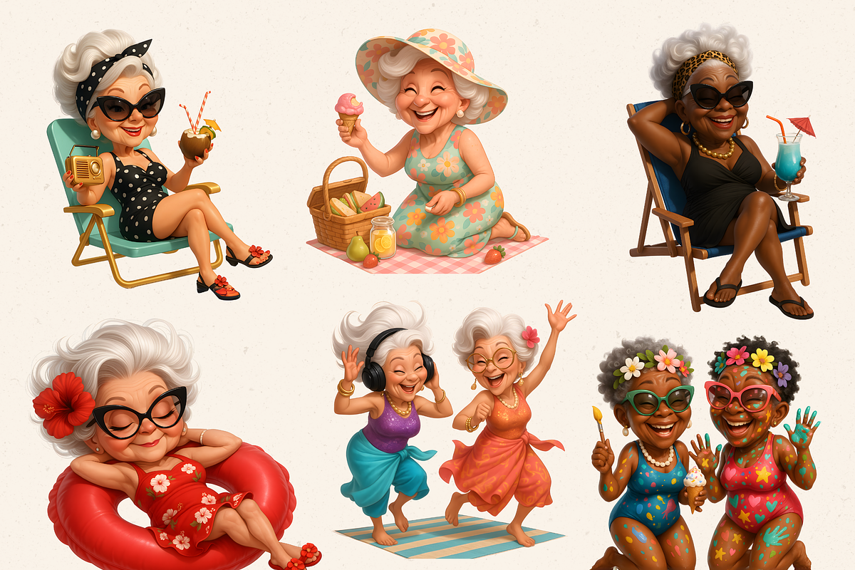 STYLISH BEACH GRANDMAS CLIPART PACK, a Person Illustration by Daring Digies (Photo 3 of 10)