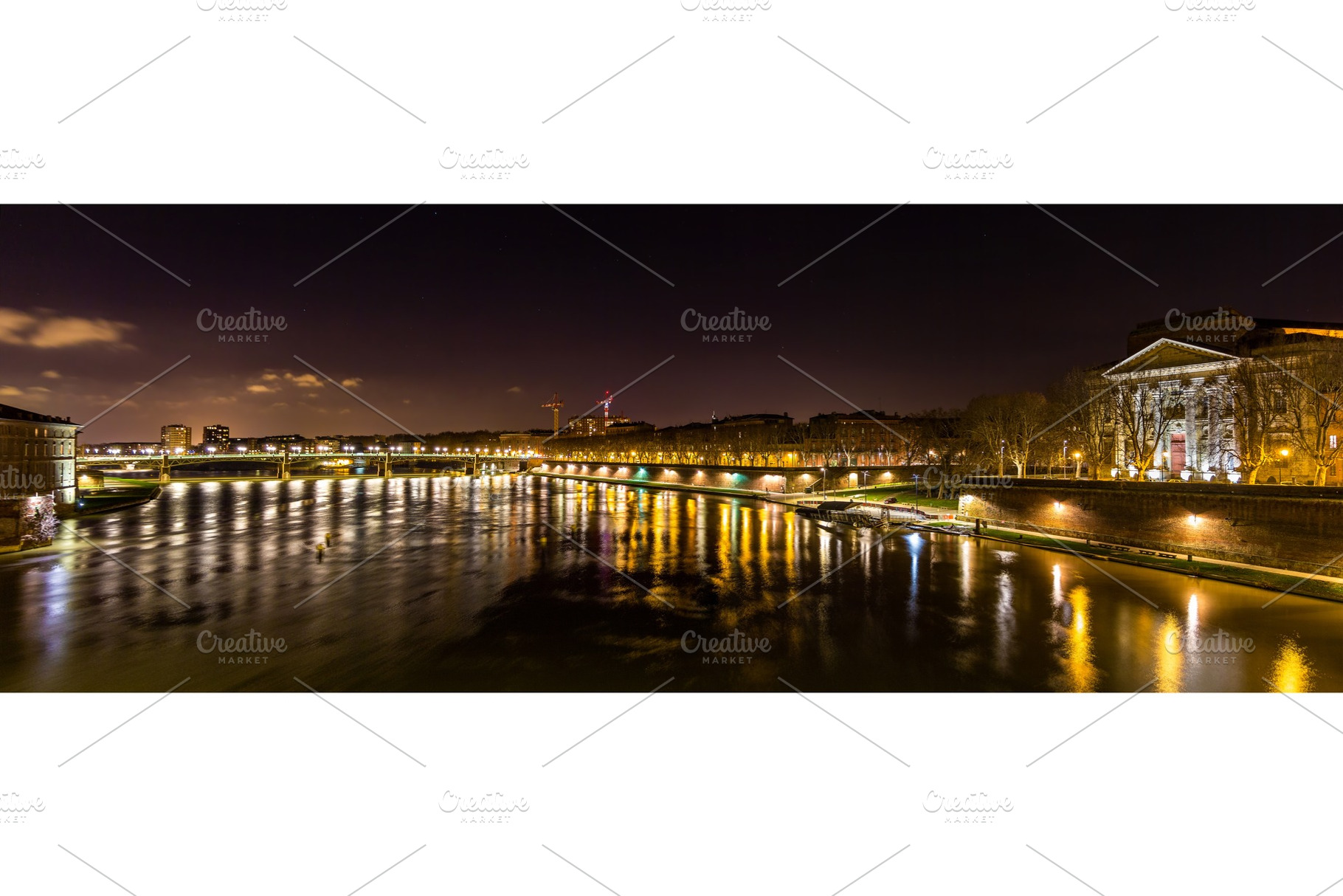 Night view of the Garonne river in Toulouse - France, an Architecture Photo by Leonid Andronov