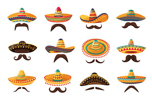 Mexican sombrero hats and mustache, a Graphic by winwin.art